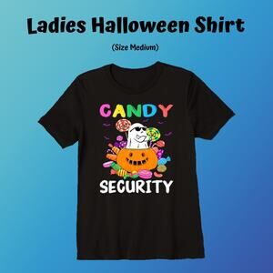 Womens Black Crew Neck "Candy Security" Halloween T-Shirt Size Medium